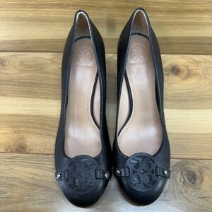 Tory Burch Black Leather Logo Ballet Pumps